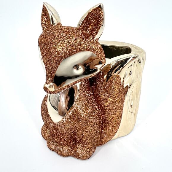 Bath and Body Works Glitter Rose Gold Fox Tree Stump Decorative Holder for Soap - Picture 1 of 6